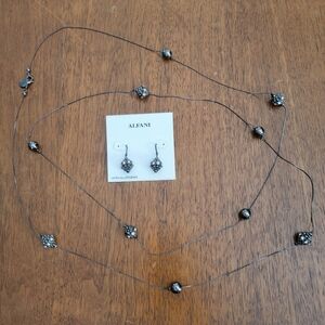 Alfani dark metal beaded necklace & earrings